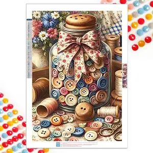 5D DIY Diamond Arts Colorful Painting Kit, Button Bottle Pattern Diamond Arts Colorful Painting without Frame, Handmade Craft Wall Art Decoration