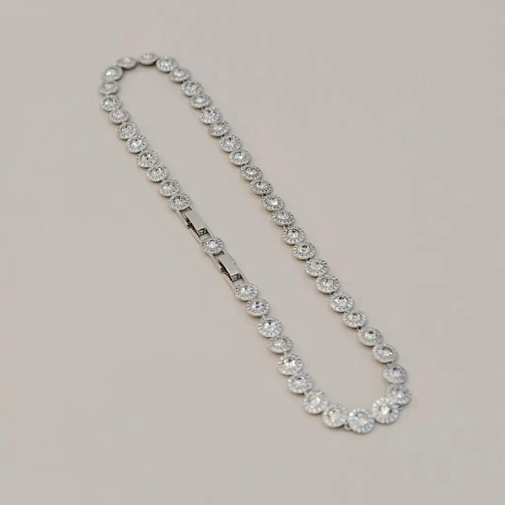White gold full diamond button necklace