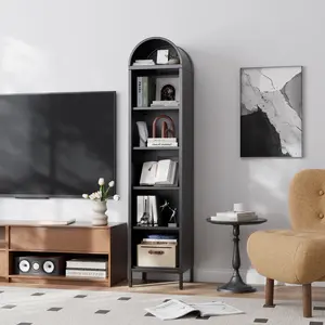 Aobabo 73" Tall Black Metal Arched Bookshelf, Open Display Cabinet with 4 Adjustable Shelves, Modern Industrial Freestanding Storage Organizer Rack for Living Room Office Bathroom Decor, Heavy Duty Steel Plant & Utility Book Shelf