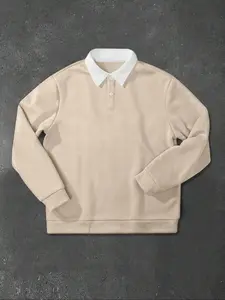 Men's Solid Half Button Polo Sweatshirt, Regular Fit Casual Breathable Long Sleeve Collared Pullover for Fall & Winter, Men's Clothes for Daily Wear