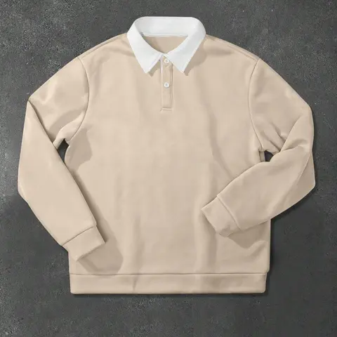 Men's Solid Half Button Polo Sweatshirt, Casual Fashion Sweatshirt, Aesthetic Regular Fit Classic Casual Breathable Long Sleeve Collared Pullover for Fall & Winter, Men's Clothes for Daily Wear, Menswear