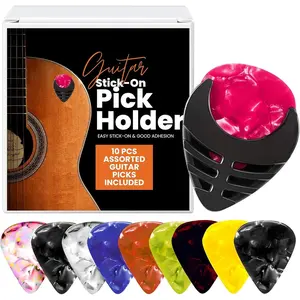 10 count of Guitar Picks with 1-pc Guitar Random Color Holder for Acoustic Electric Guitar Bass Ukulele, Multicolor Picks for Every Guitarist with Stick- Holder Adhesive