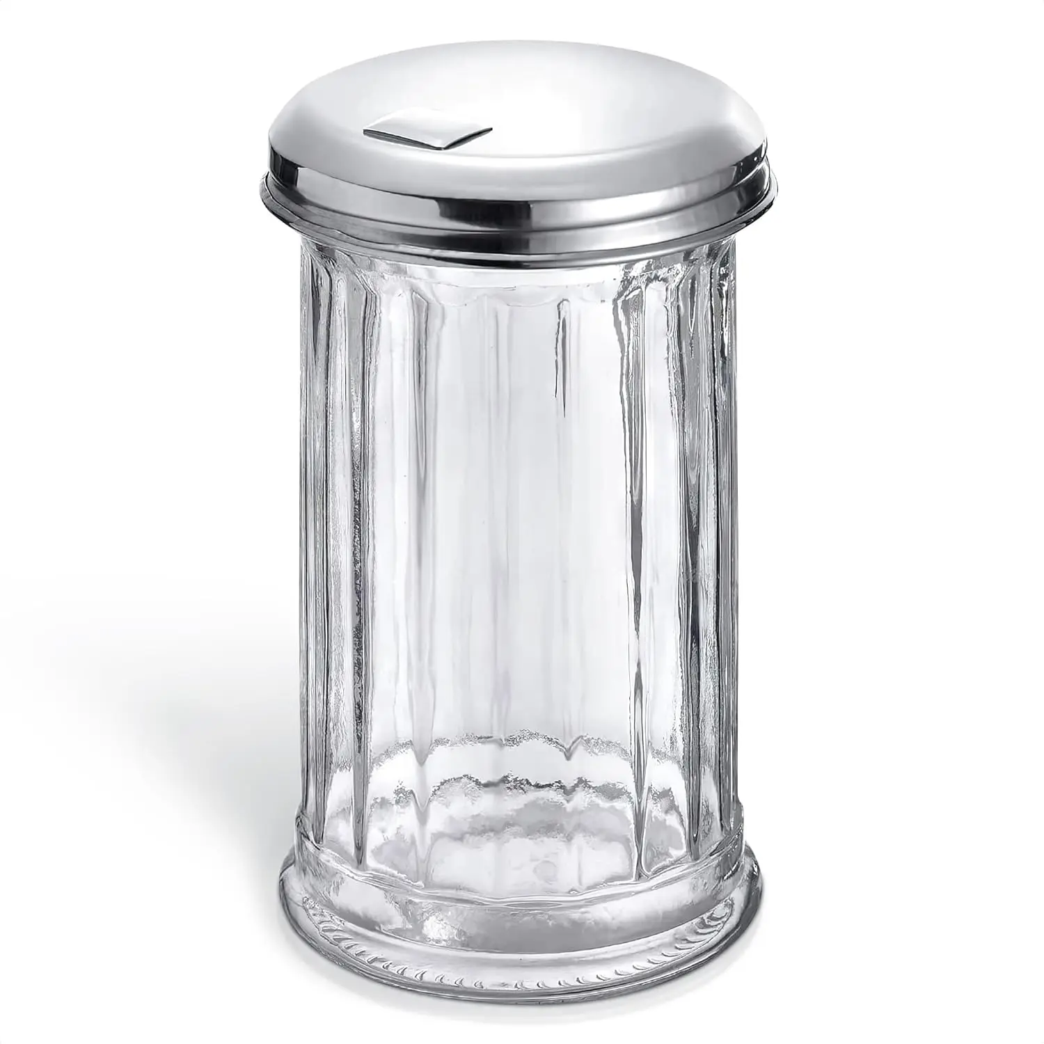 12 Oz Glass Sugar Dispenser with Pour Spout and Stainless Steel Flip Lid - Durable, Classic Style Conveniently Sized Multifunctional Sugar Container for Coffee Bar, Suitable for Seasoning, Cinnamon