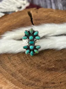 Handmade Sterling Silver Kingman Turquoise Adjustable Ring "Signed Nizhoni"