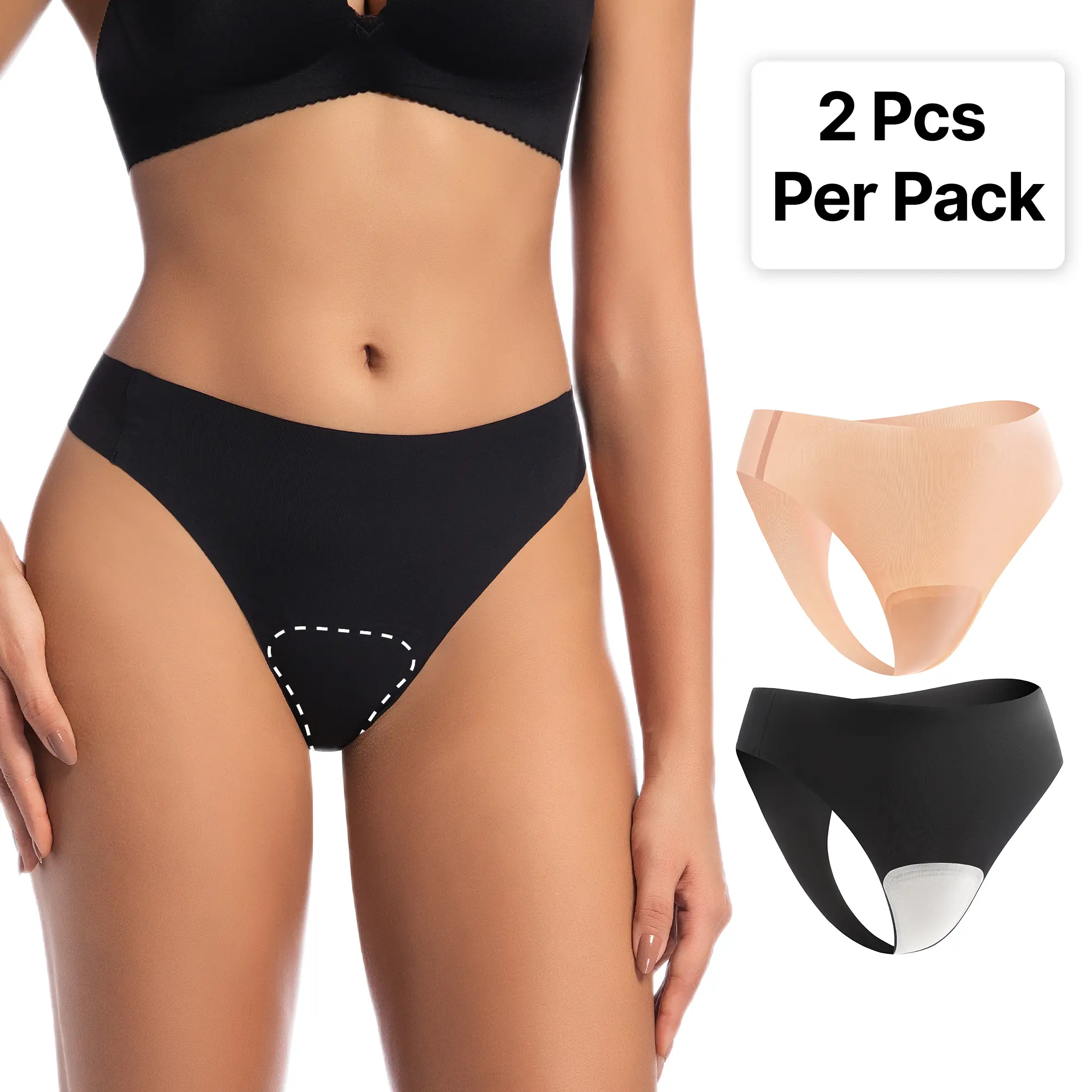 2 Pack Women's No Show Underwear, no camel toe thong, Seamless Bikini Panties, Invisible Stretch Briefs, Soft Everyday Comfort Underwear, Fabric, Plain, Cotton, Lightweight, Birthday