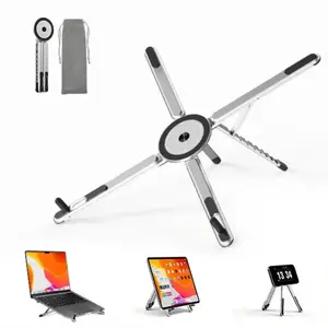 Ergonomic Aluminum Laptop Stand with Magnetic Phone Holder, Foldable 7-Level Adjustable Computer Riser for 10-16” Laptops/Tablets, Portable Desk Mount for Home Office