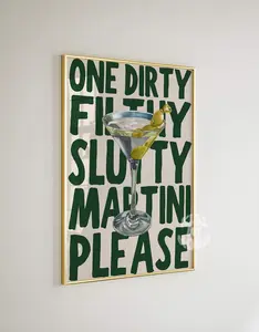 GREEN ONLY Martini Prints Dirty Filthy Martini Art Retro Poster Wall Art Printable Trendy Preppy 