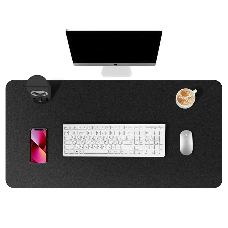 A large beige PU leather mouse pad with an integrated wireless charging area.