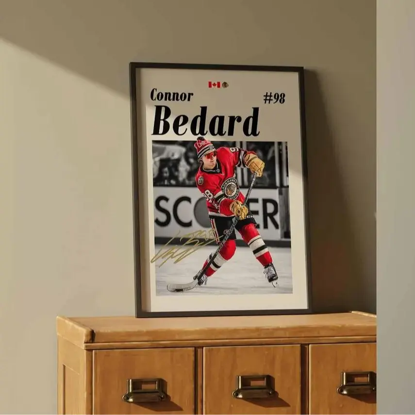 Connor Bedard Hockey Rookie Star Artistic Wall Print Photo, Home Decor for Game Room and Man Cave