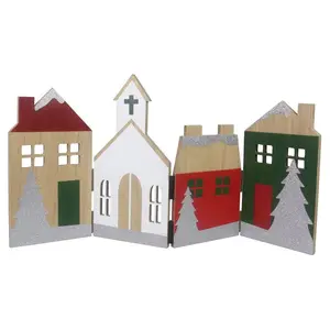 Young's wood tabletop Christmas house scene