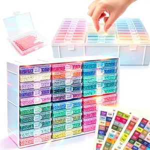 Multi-Drawer Bead Storage Organizer with Label Stickers, Transparent Plastic Diamond Painting Storage Box