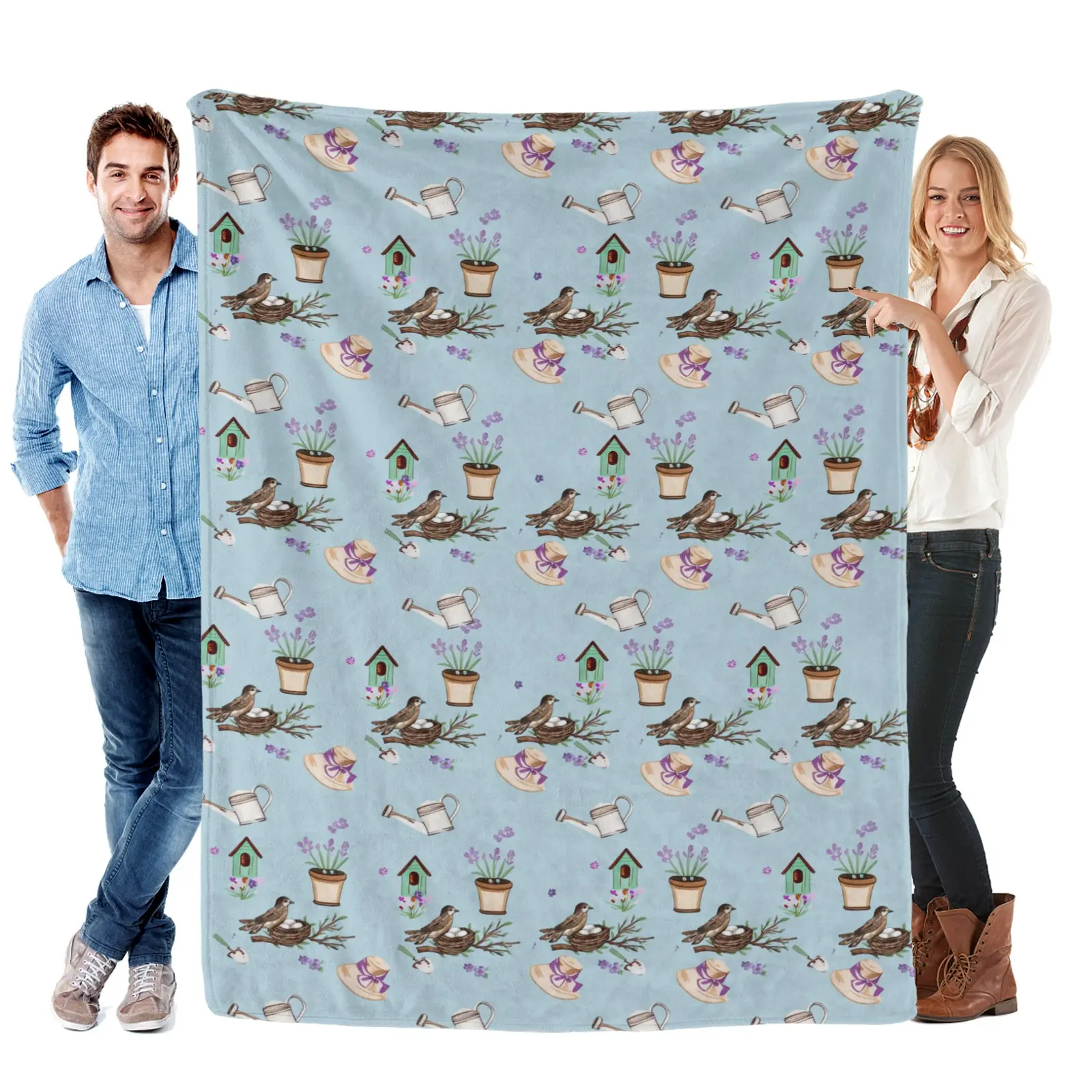Berkshire Garden Velvetsoft Throw Blanket - 60*80inch, Light Blue Gardening Print, Wrinkle Resistant, Glam, Soft Plush for Sofa Bed, Garden Salad Themed Spring Decor, Durable, Fade Resistant, Machine Wash, Stain Resistant