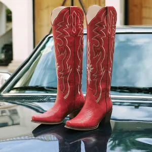 Wetkiss  Women Cowgirl Cowboy Knee High Tall Boots with Classic Retro Embroidered Chunky Heel Slip On Pointed Toe Womens Western Boots for Girls Ladies ,Women's Shoes,Women's Boots  #WeeklyDeals#TikTokShopDealsforYouDays#DealsForYouDays#SummerWins