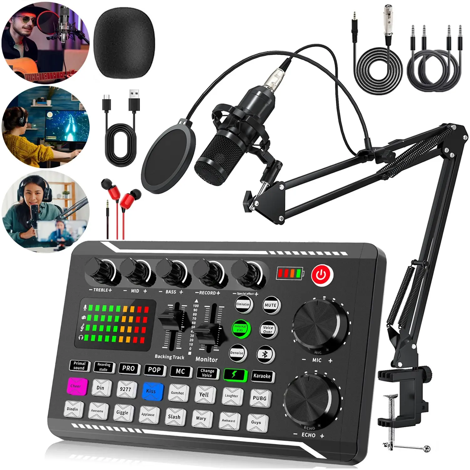 F998 BM800 condenser microphone set, intelligent noise reduction, variable sound mixing, multiple sound effects, mobile phone, computer live broadcast, karaoke, game voice, Tiktok, TikTok, recording with goods, yelling at the host equipment