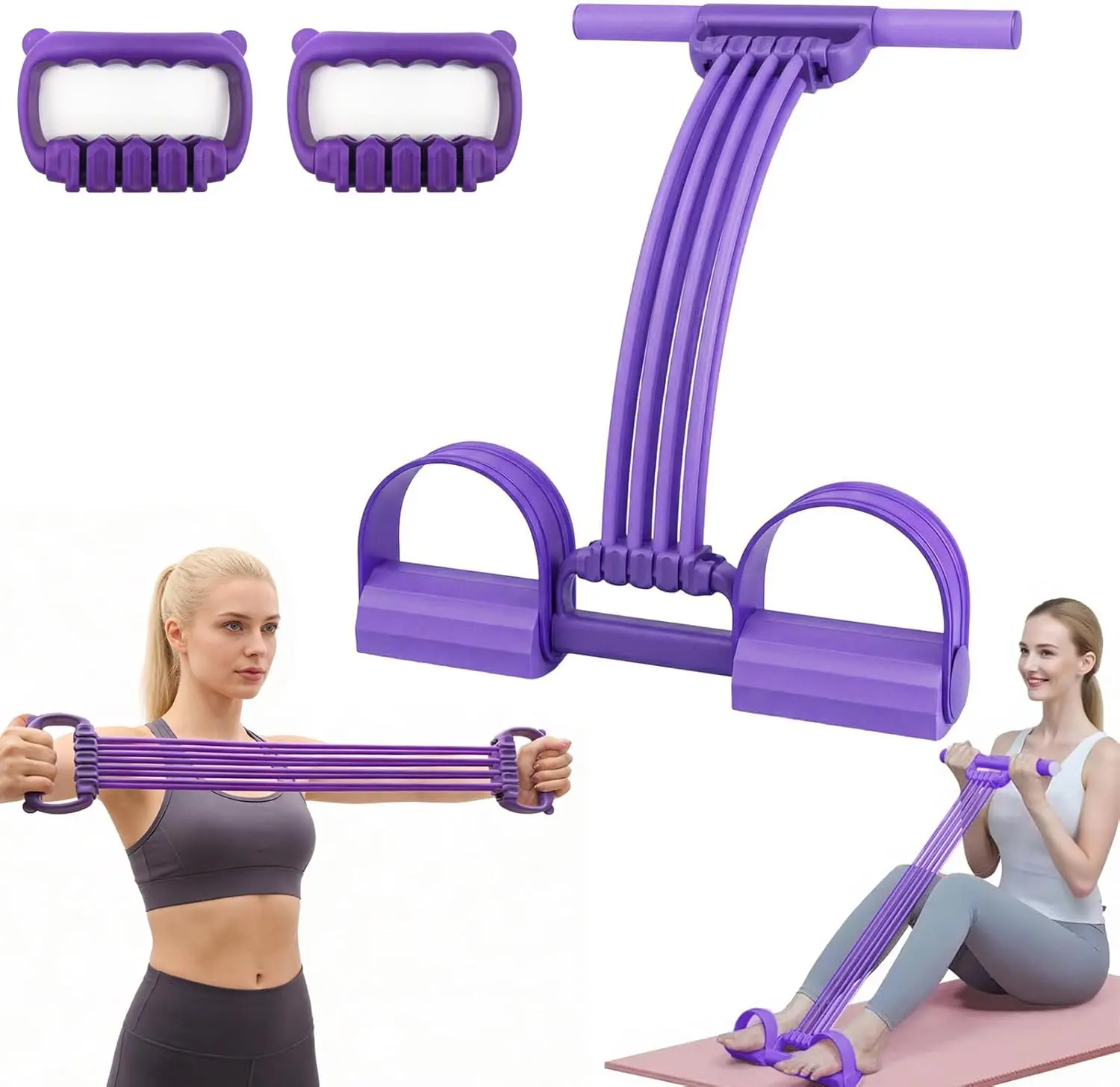 3 in 1 Adjustable Pedal Resistance Band, 8-Tube Multifunction Tension Rope, Natural Latex sit-up Trainer Resistance Band Suitable for Full-Body Shaping Workout