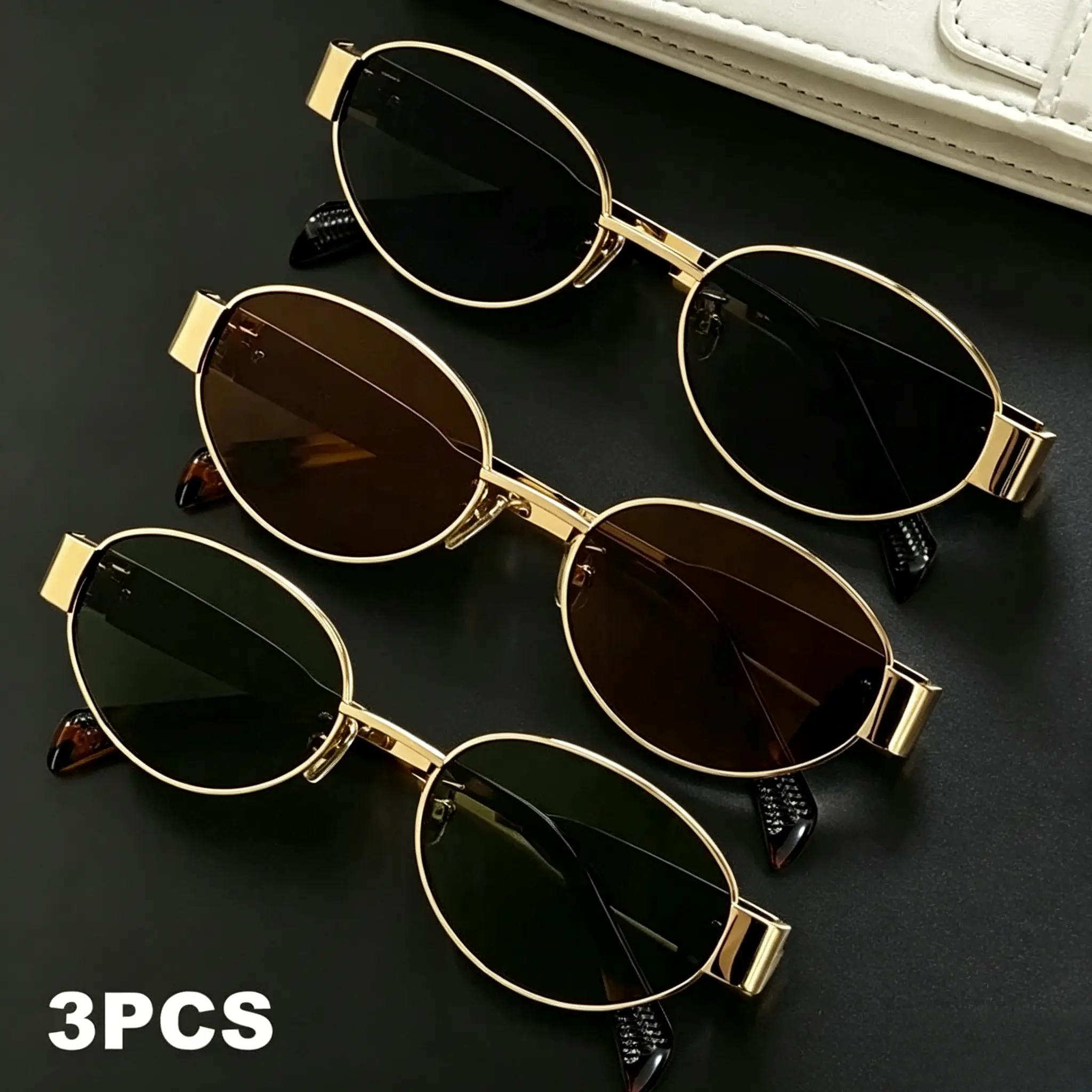 3-Pack Women's Elegant Oval Metal Frame Sunglasses – Tinted Lenses, Lightweight Fashion Eyewear for Daily Wear, Beach, Travel & Stylish Gifts