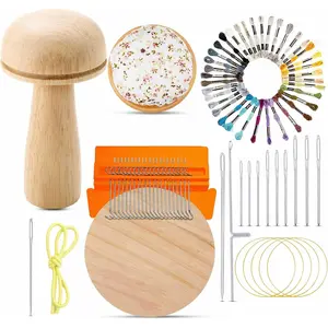 Mini Darning Mushroom for Socks 21 Small Speedweve Style Weaving Darning Loom with 9 Pcs Large Eye Needles 50 Colors for Handcraft DIY Weaving Repair Tool(Orange)
