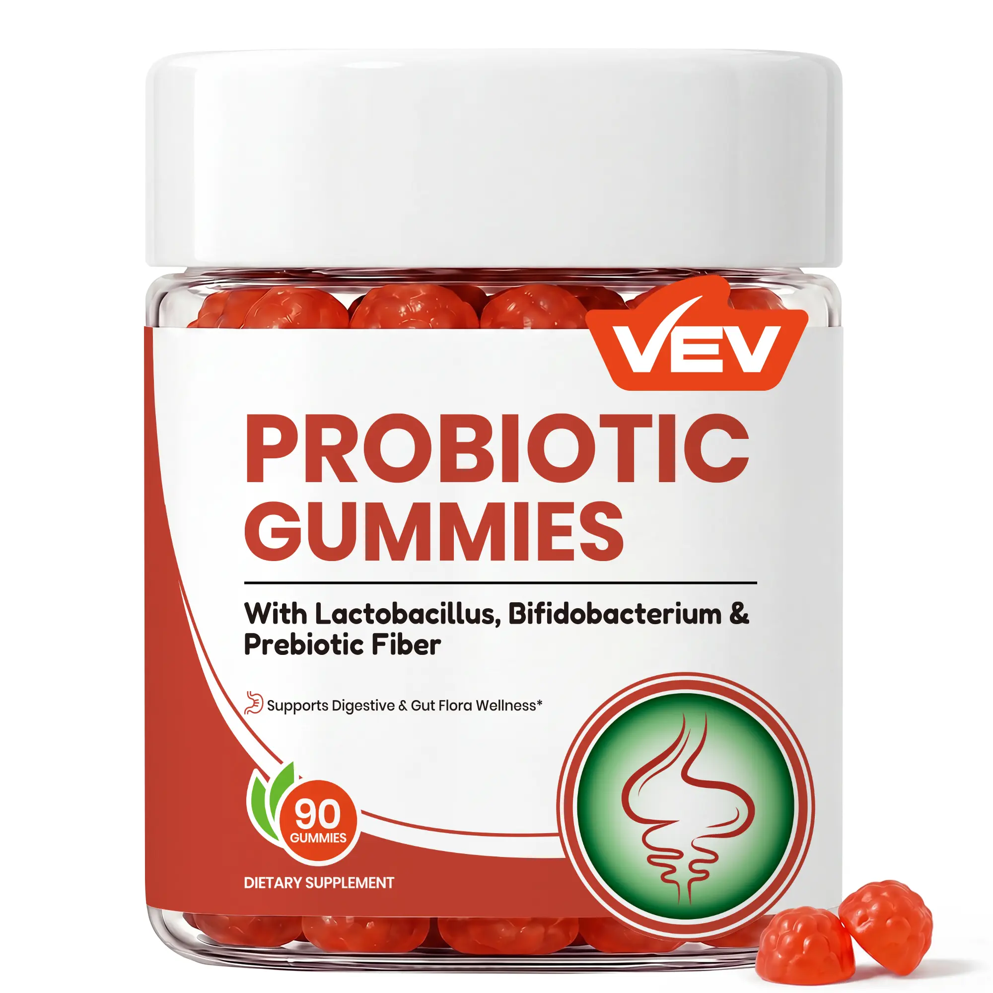 VEV Probiotic Gummies with 7 Probiotic Strains, 5 Billion CFU, Prebiotic Fiber & Vitamin B6 – 90ct