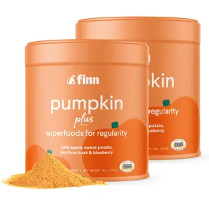 FINN Pumpkin Plus 2-Pack Superfood Topper For Dogs  - Fast-Acting Digestive Relief Powder with Pumpkin, Psyllium Husk, Apple, Sweet Potato & Blueberry – Regularity & Digestive Health Support – 8oz Tin
