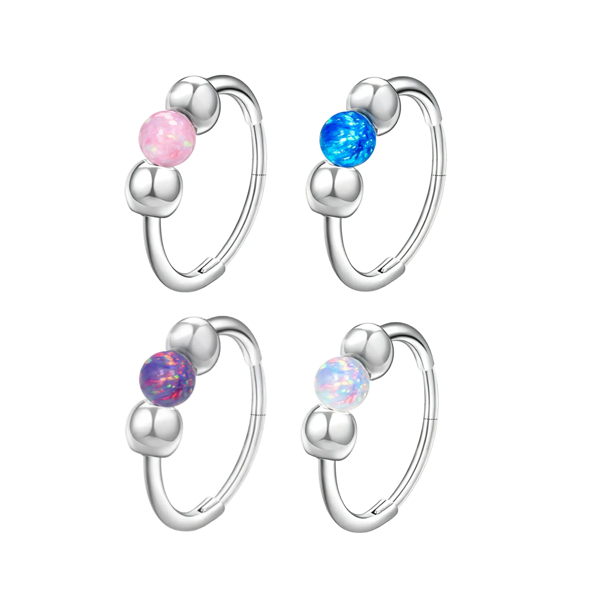 Jungle 20G 316L Hinged Opal Nose Rings Hoops, Nickel-Free Non-Tarnish Piercing Jewelry for Lip/Ear