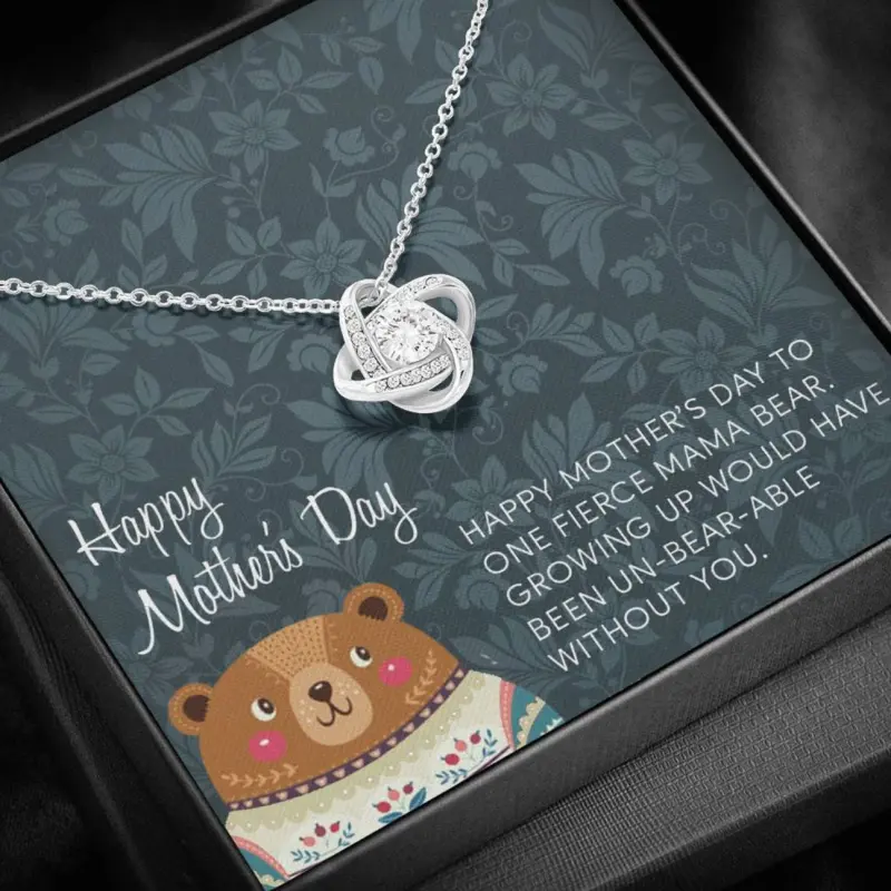 Mother's Day From Son, Mama Bear Gift, Mother And Son Necklace, Love Knot Necklace, Mom From Daughter, Personalized Jewelry Gifts For Mom