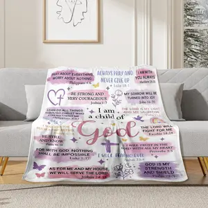 Christian Themed Blanket, Bible Verse Collage Flannel Blanket Soft Cozy Plush Throw Perfect Inspirational Gift for Faith Based  Warm Snuggle Blanket for Bedroom Devotional Space Cute Pas