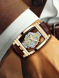 Men's Vintage Hollow Out Design Luminous Quartz Watch, Stylish Watch, Fashion Watch, Modern Fashionable Wristwatch for Party, Daily Clothing Decor, Trendy All-match & Exquisite Watch for Birthday Gift with Box