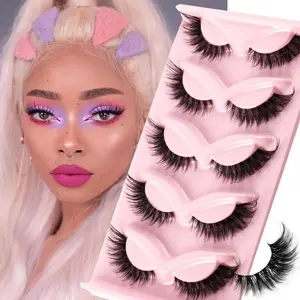 5 Pairs Cat Eye False Eyelashes, Natural Faux Lashes, Soft Cross Clear Band Lashes, Wispy Eyelash for Makeup, Longer Looking Eyelashes
