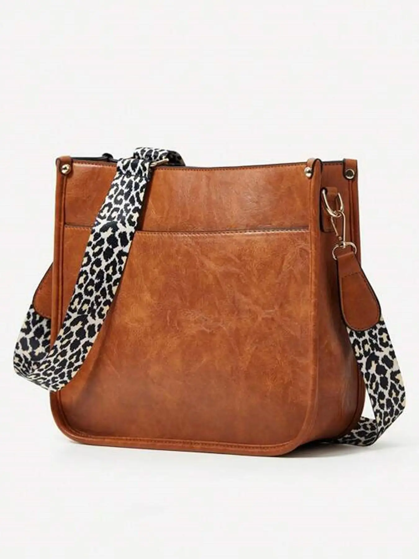 Women's 1 Piece Colorblock Cow Print Crossbody Bag with Ethnic Print Shoulder Strap, Fashionable All over Print Large Capacity Saddle Bag, All-match C