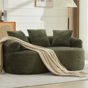 64" Small Loveseat Sofa, Mordern Curved Chenille Couch with 3 Pillows,No Assembly Needed, Comfy Cloud Loveseat Couch for Small Spaces,Living Room, Apartment (Olive Green,）