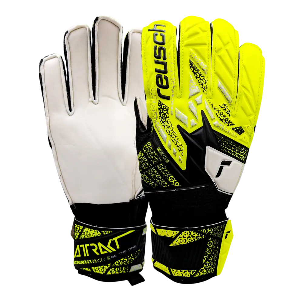 Reusch Attrakt SOLID Adult Goalkeeper Gloves - Yellow & White, Latex-Free, Open Cuff, Punching Zone, Sizes 7-11