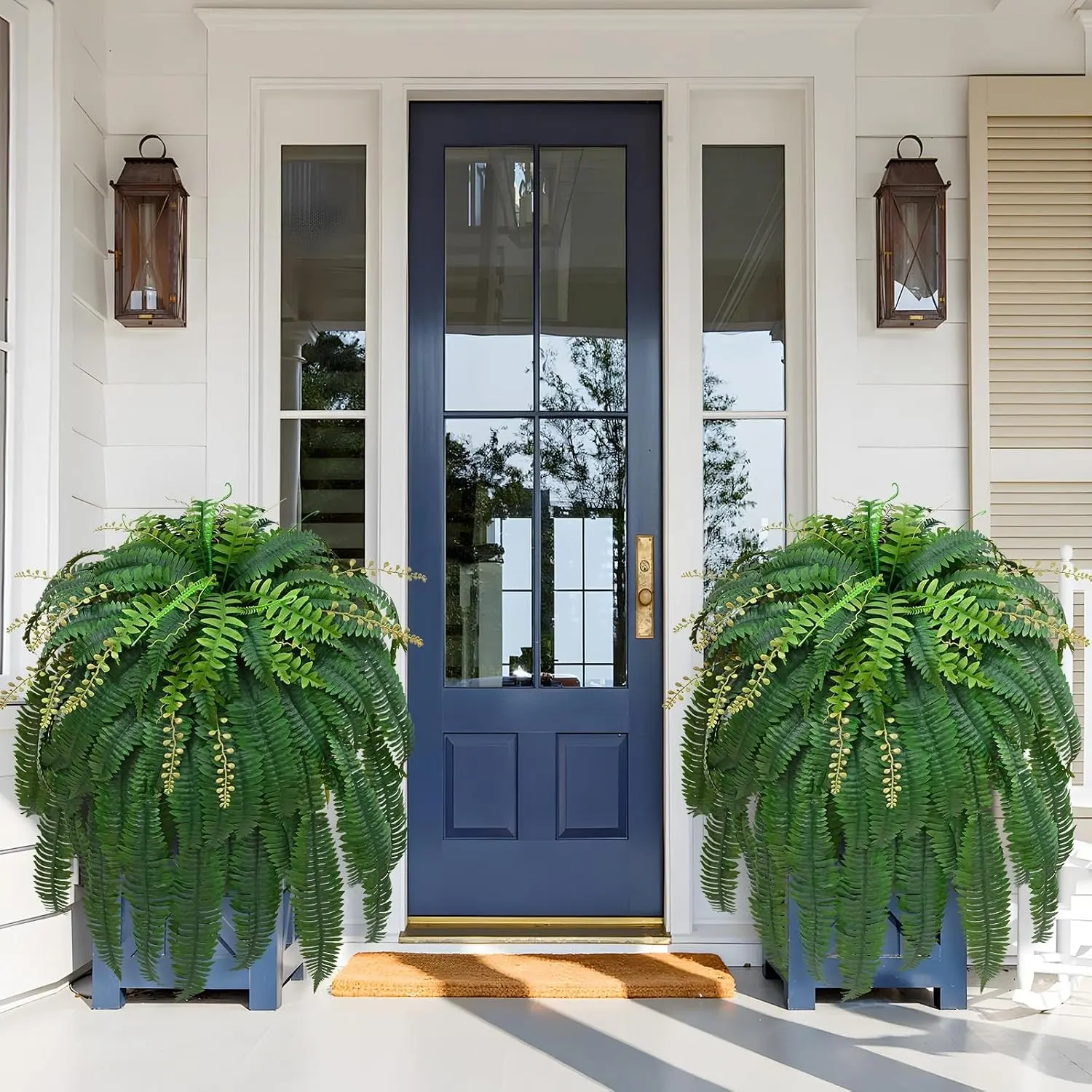 2 Pcs 67" Fake Ferns Large Artificial Plants for Outdoor, Large Faux Boston Fern with 99 Branches Realistic UV Resistant for Planter Home Garden Porch Hanging Decor