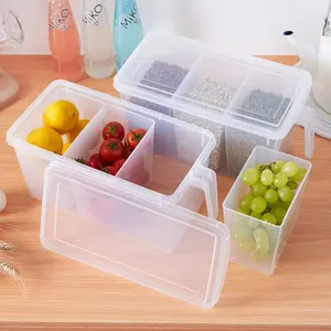 2 Pack Plastic Divided Veggie Storage Containers with Lids and Handles for Fridge Storage Organizer Boxes for Refrigerator Produce Beans Fruits Organzation