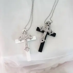 Vintage Cross Pendant Necklace, Religious Statement Jewelry, Combination Of 2 Crosses, Fashion Trends, Casual & Versatile, Unisex