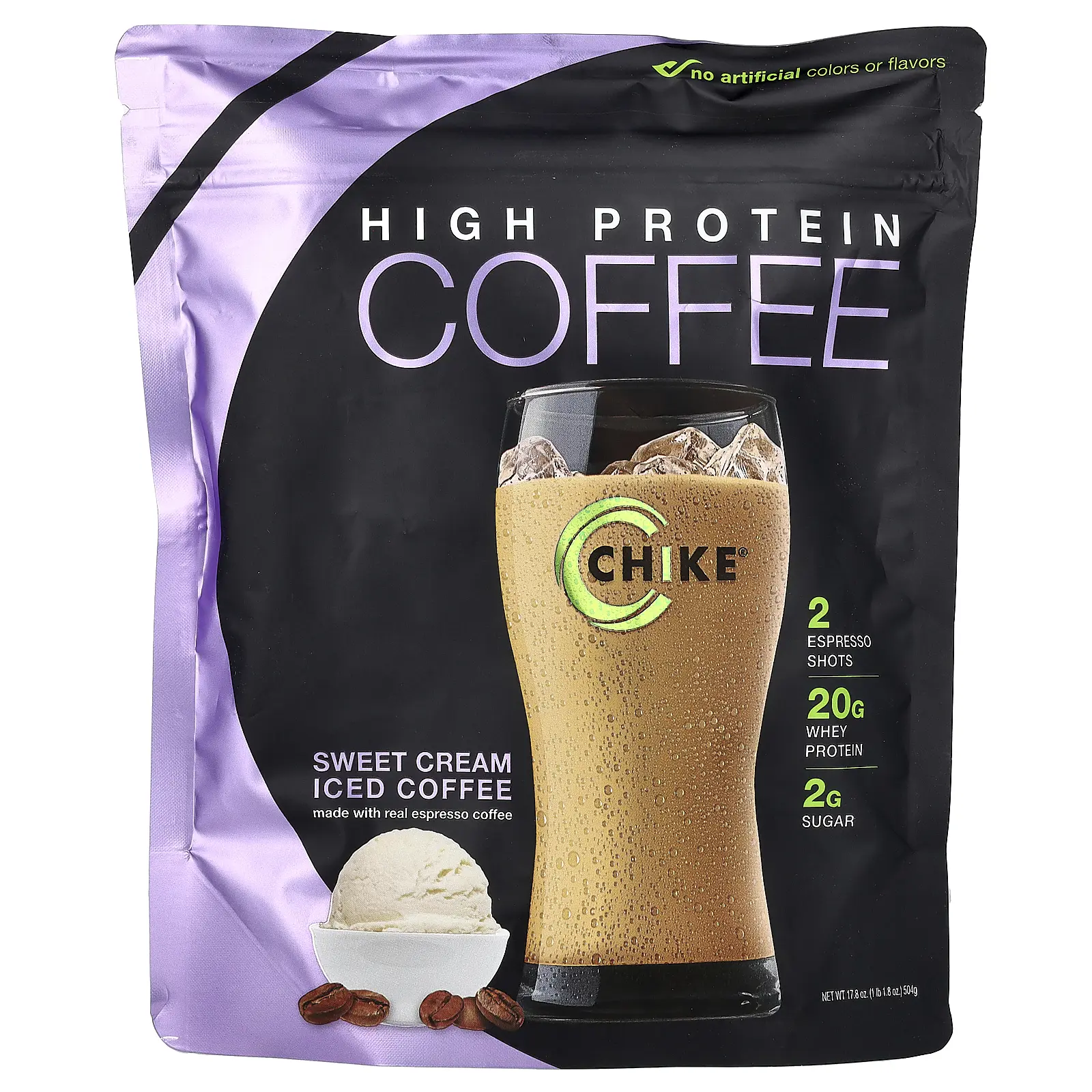 Chike Nutrition High Protein Iced Coffee, Sweet Cream, 1 lb 1.8 oz (504 g)