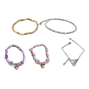 6pcs Bracelets Set for Women Non Tarnish, Pink Sterling Silver Chunky Cuff Bracelet Stackable Bangle for Women Trendy Fashion Accessories Tie Knot Cuban Rope Paperclip Beaded Bracelet Stack Jewelry Mothers Day Gifts for Mom Birthday