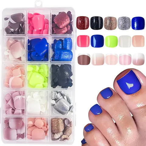360Pcs Glossy press on toenails set, Toenail Press ons, Glossy Toe Nails Reusable Fake Nails Manicure Kits for Women, Nail Designs, Summer Shades, Natural Artificial Nail Tips, Removable Gel Nail Capsule
