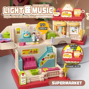 Children's toys,Girl's gift toy, light-up music dollhouse, educational toys for kids, simulated supermarket, simulated pet shop, simulated milk tea shop, role-playing, princess doll toys, early childhood educational toys，3-6 years old