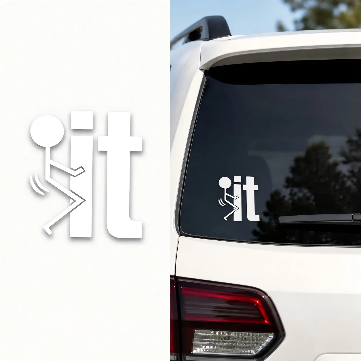 Playful Stick Figure Vinyl Universal Car Sticker - FK It Car Window Sticker for Trucks, Laptops (5"×6", White), Car Window Stickers