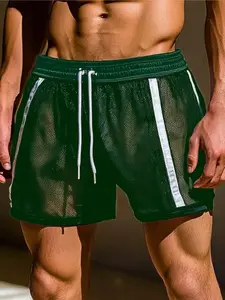 Slim Fit European & American Men's Mesh Breathable Sexy Transparent Shorts, Beach Casual Pants, Trendy Summer Fashion for Men