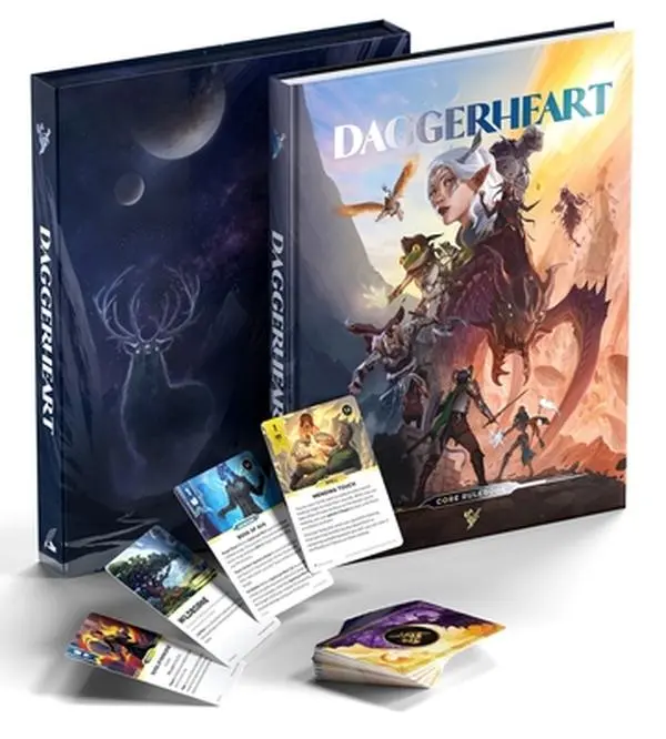 Daggerheart Core Set - English Hardcover by Spenser Starke, 11.17" h x 8.94" l x 2.06" w, 18 ancestry, 189 domain, 2 sets of 9 community game components