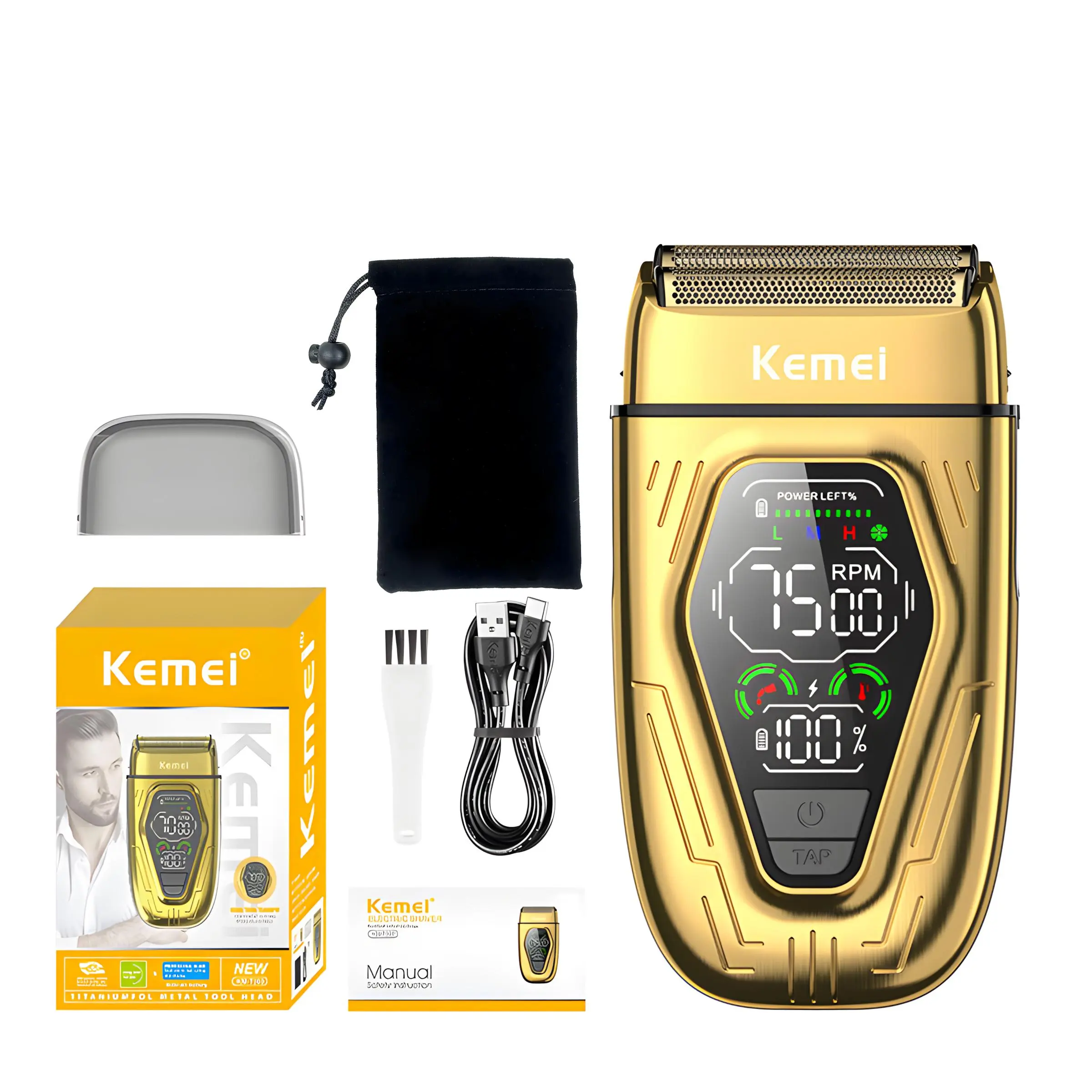 Km-T360 Rechargeable Men's, Electric Dual Blade Razor for Salon Use, Essential Grooming Tool, Perfect Gift for Him, USB Rechargeable Cordless Metal Shaver