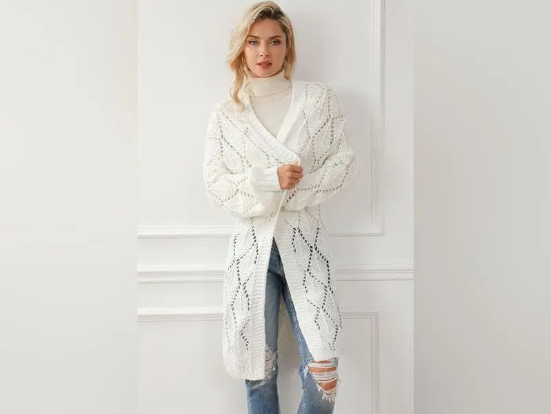 Openwork Open Front Dropped Shoulder Cardigan