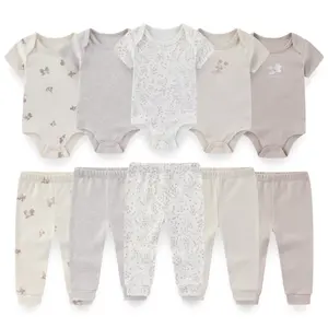 Kiddiezoom 10Pcs Baby Boys Girls Clothing Set 100% Cotton Newborn Cartoon Print Short Sleeve Soft Comfortable Casual Outfits
