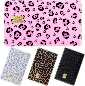 Credit Card Skin Stickers 4Pcs Print Debit Card Skin Stickers Removable Waterproof PVC Decal Cover Set for Transportation Key Debit Bus Cards Pink Grey Black ID Cover for Women