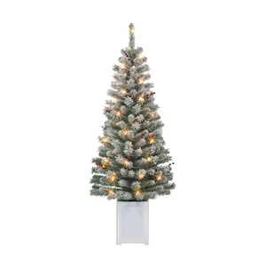 Puleo Set of Two 5' Pre-Lit Potted Flocked Western Spruce Tree