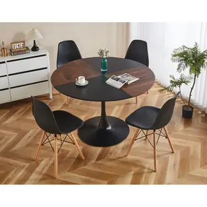 【Umbreco】5-Piece Dining Set – Mid-Century Pedestal Table with MDF Top & Metal Legs for 4-6 People, 4 Chairs, Leisure Coffee & End Table
