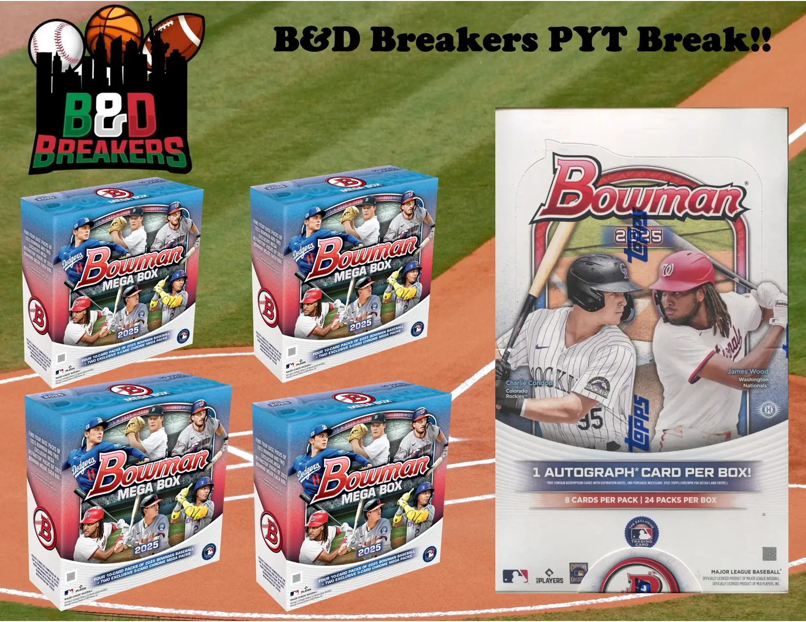 1x 2025 Bowman hobby box & 4x 2025 Bowman Mega boxes - PYT break - 5 total boxes - 250604-1