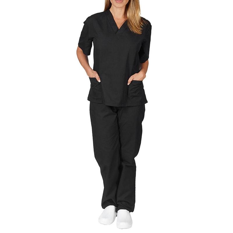 New Solid Color Pocket V-neck Nursing Work Uniform