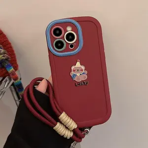 Cute Cartoon Bear Lanyard Phone Case For iPhone 15 11 13 16 12 14 Pro Max XR XS X 7 8 Plus Silicone Shockproof Protective Cover
